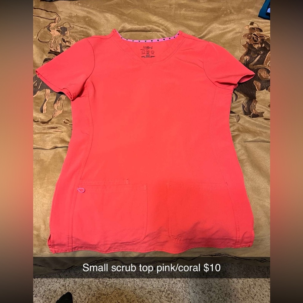 Small nurse CNA scrub top pink/coral color.